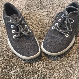 Grey and white sneakers
